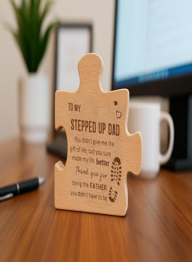 NELXI Best Step Dad Gifts, Bonus Dad Gifts, Wooden Puzzle Keepsake for Stepped Up Father Figure, Father’s Day Present, Birthday Appreciation from Stepdaughter, Meaningful Family Love Home Decor - Image 2
